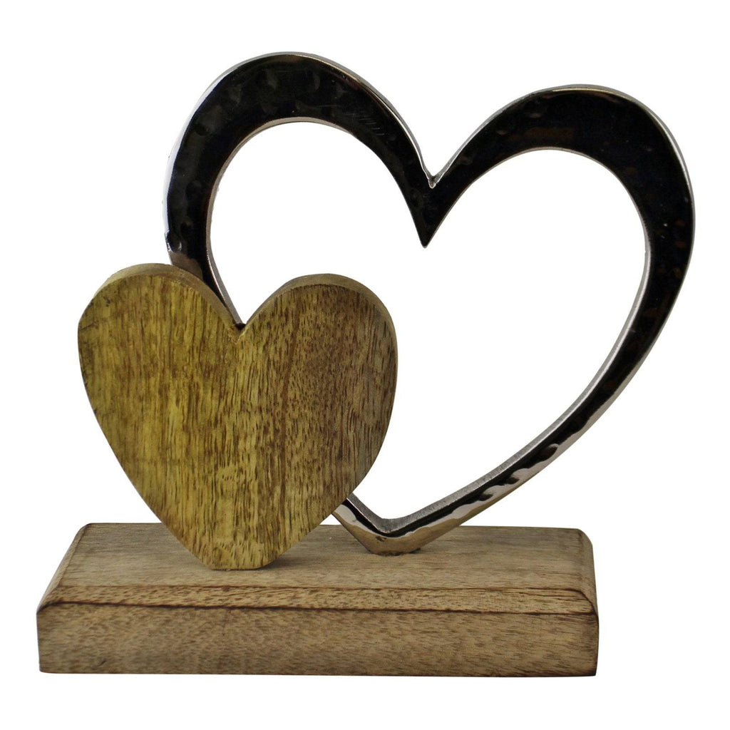 Small Double Heart on Wooden Base Ornament - Price Crash Furniture