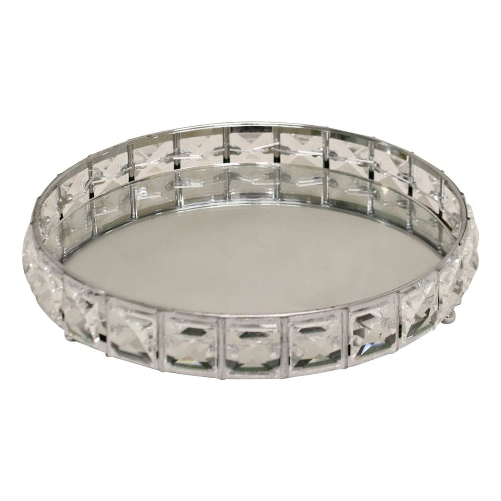 Small Mirrored Silver Tray With Bead Design, 21cm. - Price Crash Furniture