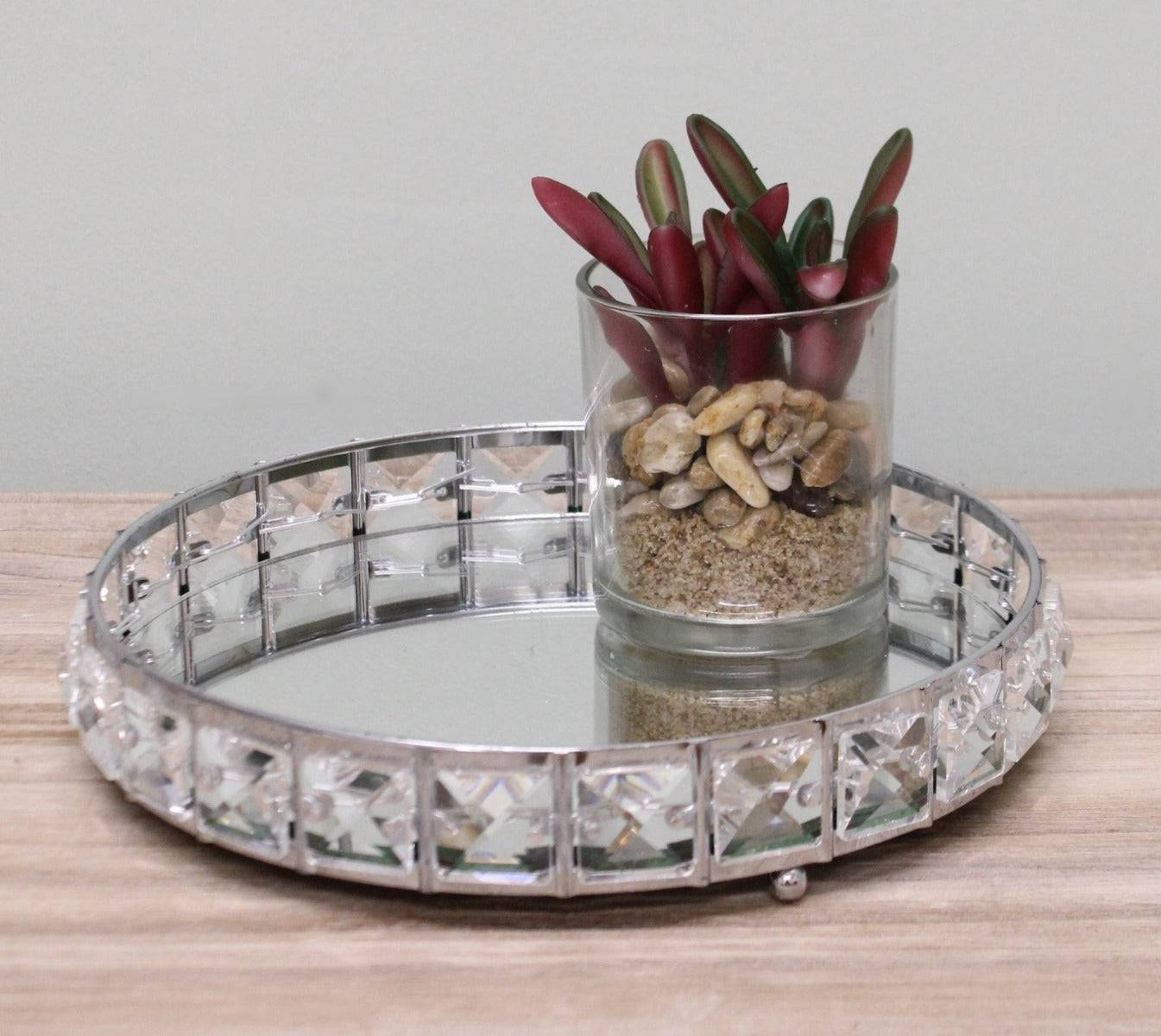 Small Mirrored Silver Tray With Bead Design, 21cm. - Price Crash Furniture