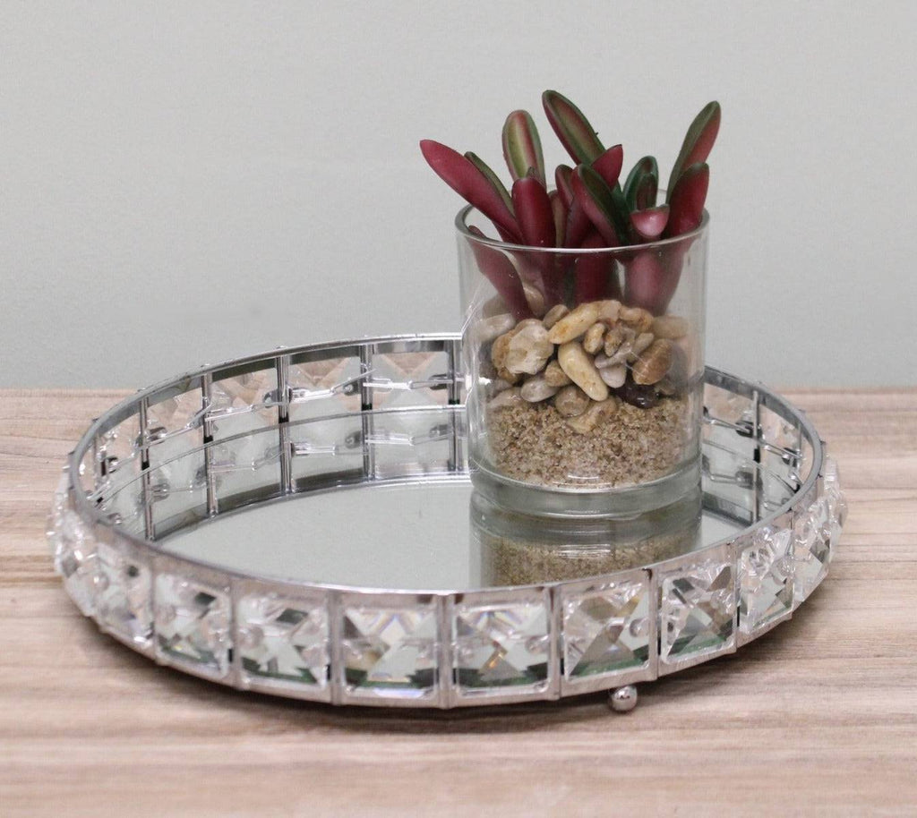 Small Mirrored Silver Tray With Bead Design, 21cm. - Price Crash Furniture