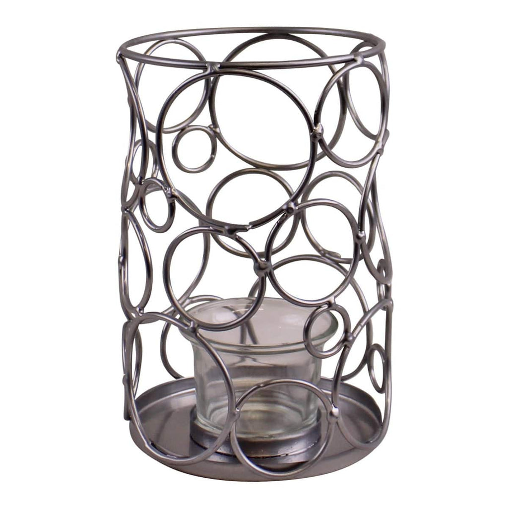Small Silver Metal Abstract Design Candle Holder - Price Crash Furniture