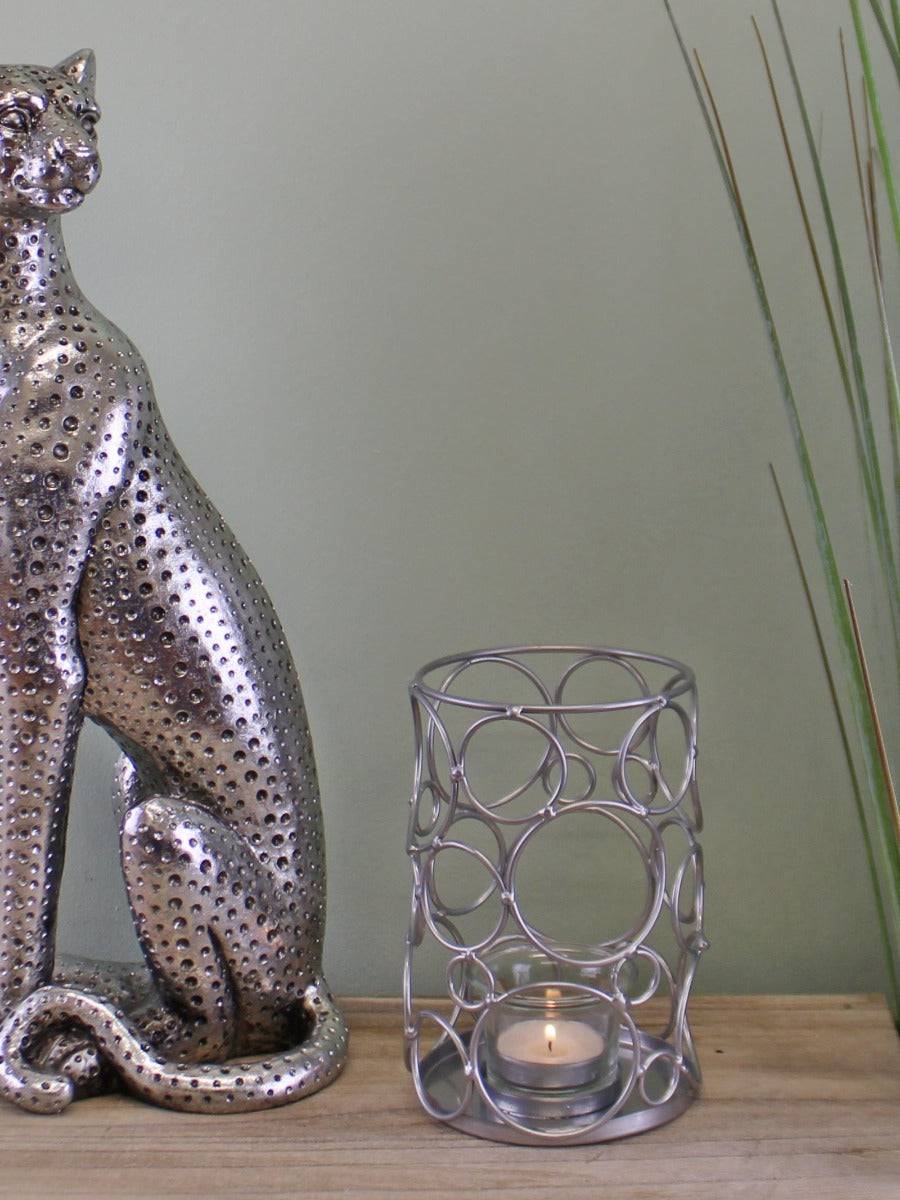 Small Silver Metal Abstract Design Candle Holder - Price Crash Furniture