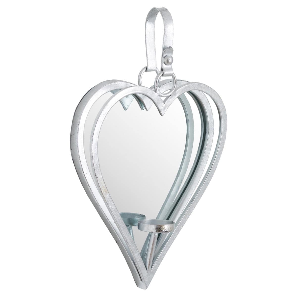 Small Silver Mirrored Heart Candle Holder - Price Crash Furniture