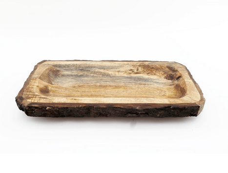 Small Wooden Platter Tray With Bark Edging - Price Crash Furniture