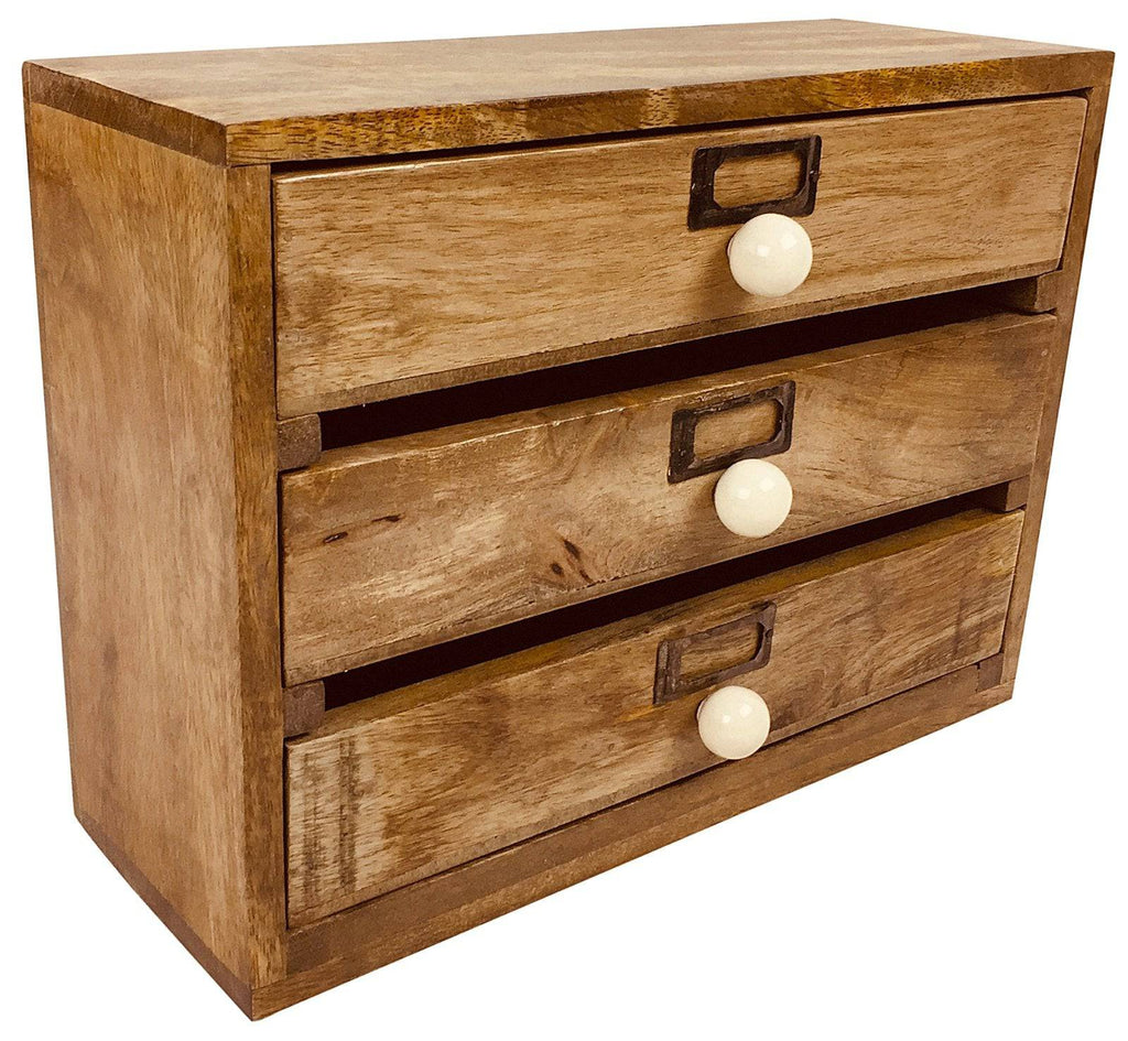 Solid Wood Three Drawer Desktop Organiser 28cm - Price Crash Furniture