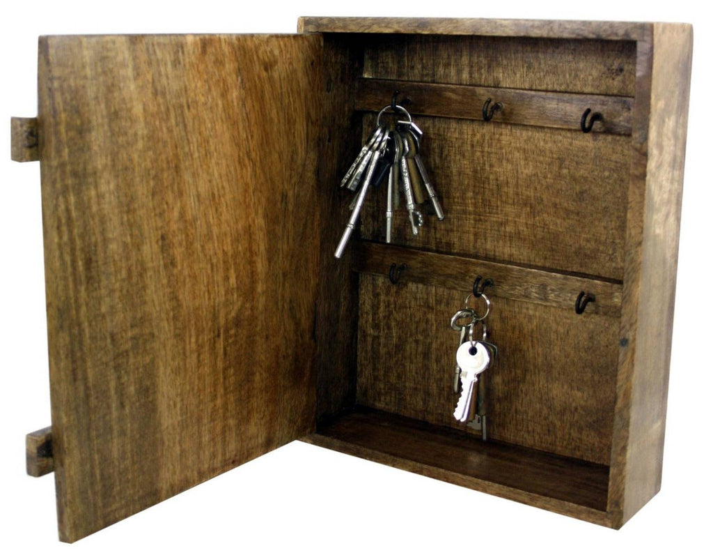 Solid Wood Wall Hanging Key Cabinet with 6 Hooks - Price Crash Furniture