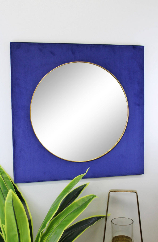 Square Velvet Mirror in Navy Blue 60cm - Price Crash Furniture