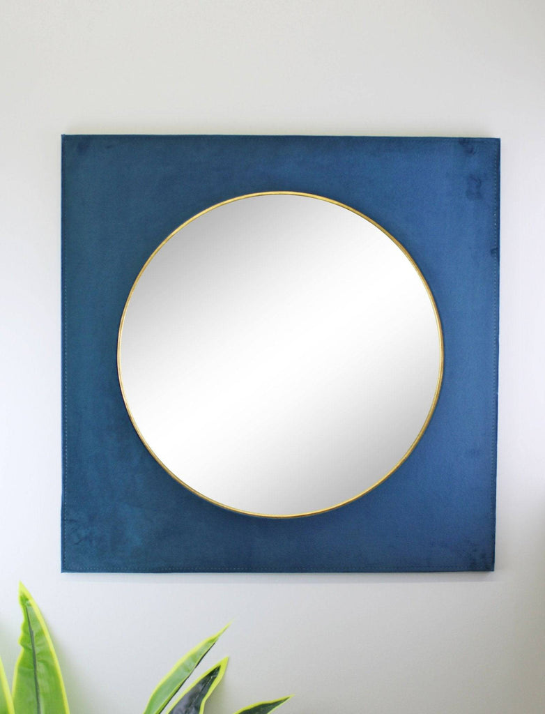 Square Velvet Mirror in Teal Blue 60cm - Price Crash Furniture