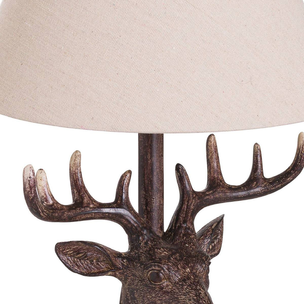 Stag Head Table Lamp With Linen Shade - Price Crash Furniture