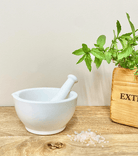 Stoneware Pestle & Mortar in White - Price Crash Furniture