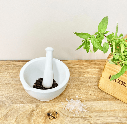 Stoneware Pestle & Mortar in White - Price Crash Furniture