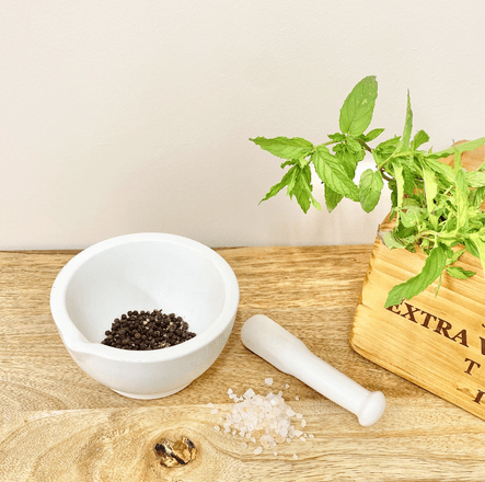 Stoneware Pestle & Mortar in White - Price Crash Furniture