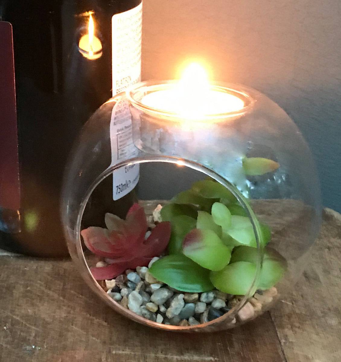 Succulent In Glass Terrarium with TeaLight Holder - Price Crash Furniture