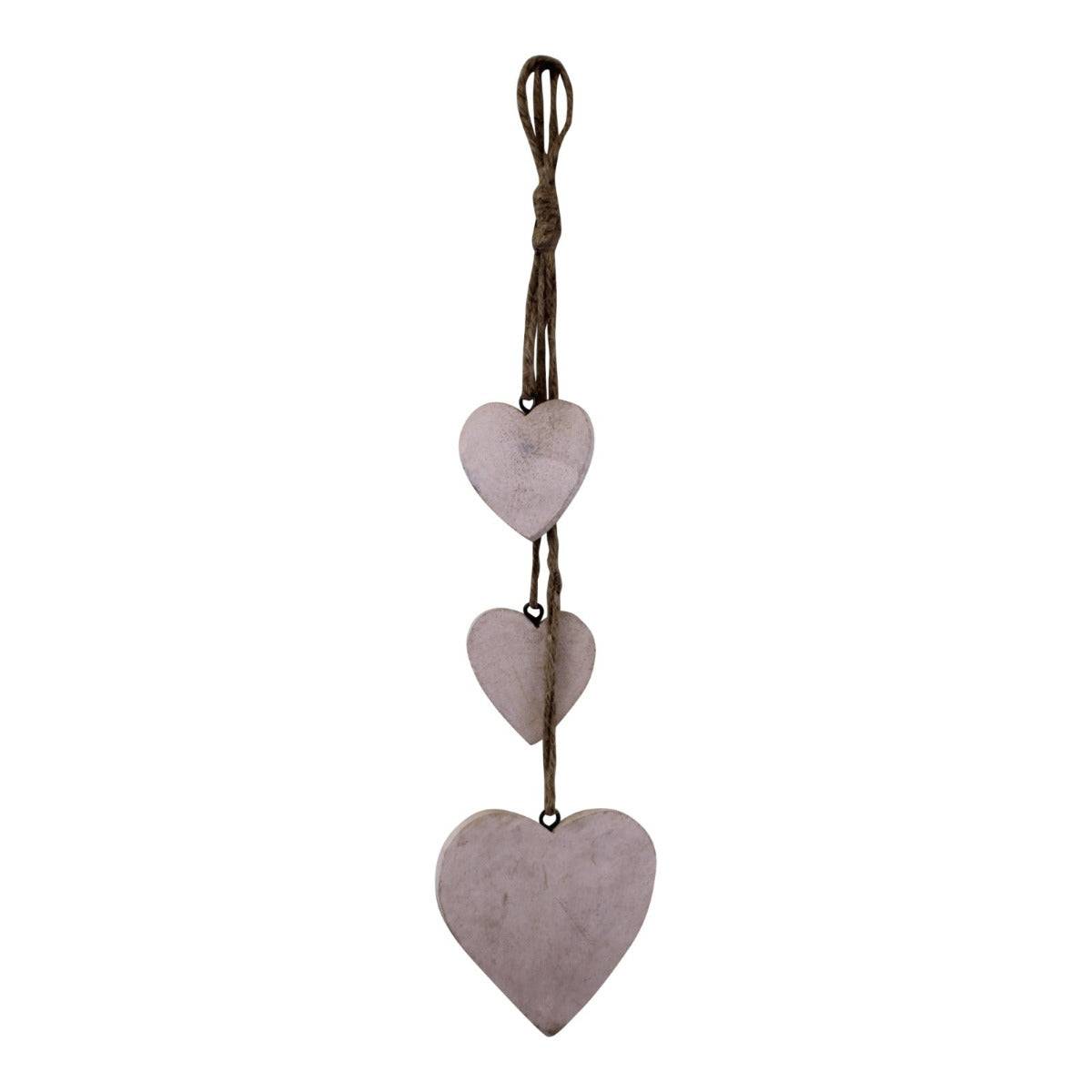 Three Hanging Wooden Heart Decoration, Light Wood - Price Crash Furniture