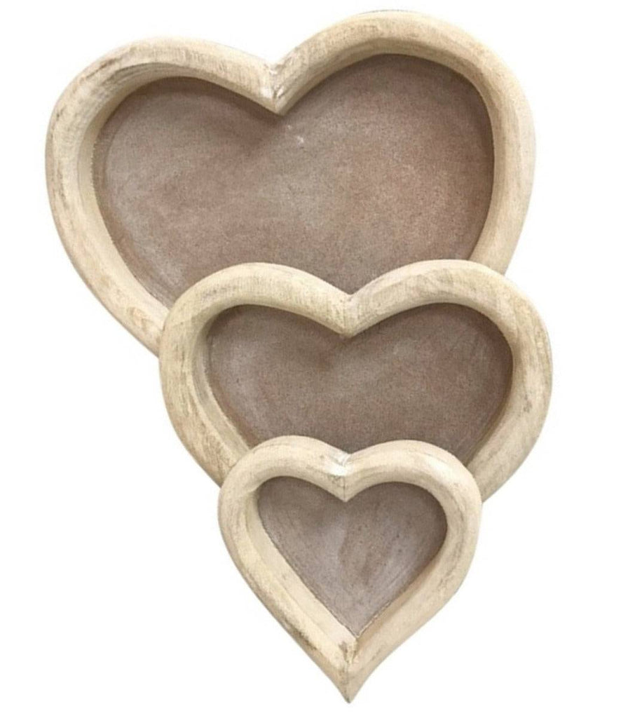 Three Wooden Heart Trays - Price Crash Furniture