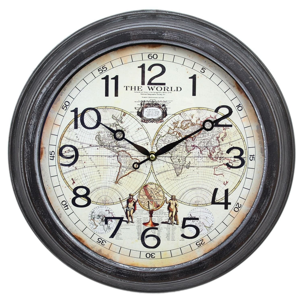 Traditional World Map Wall Clock 41cm - Price Crash Furniture