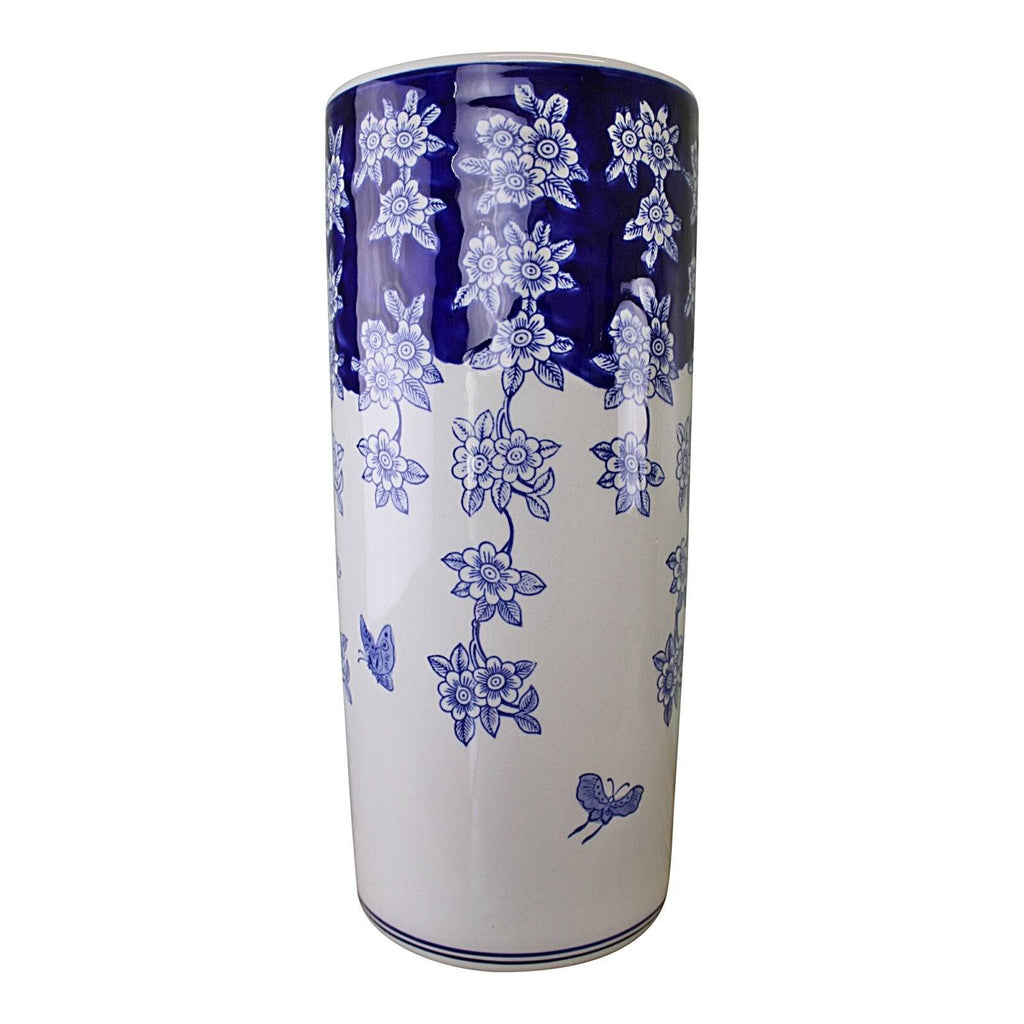 Umbrella Stand, Vintage Blue & White Flowers and Butterfly Design - Price Crash Furniture