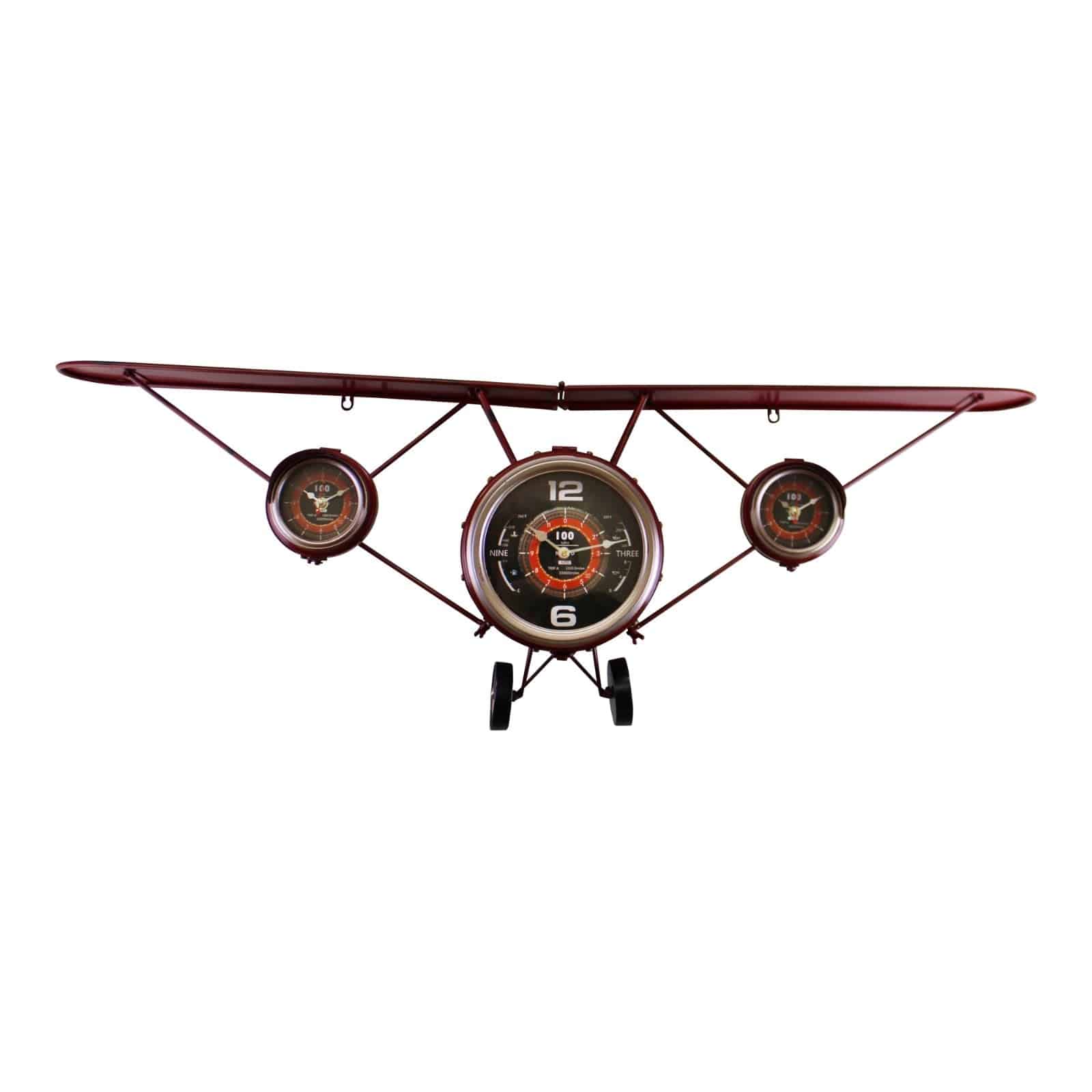Vintage Aeroplane Wall Clock with 3 Clocks & Display Shelf - Price Crash Furniture