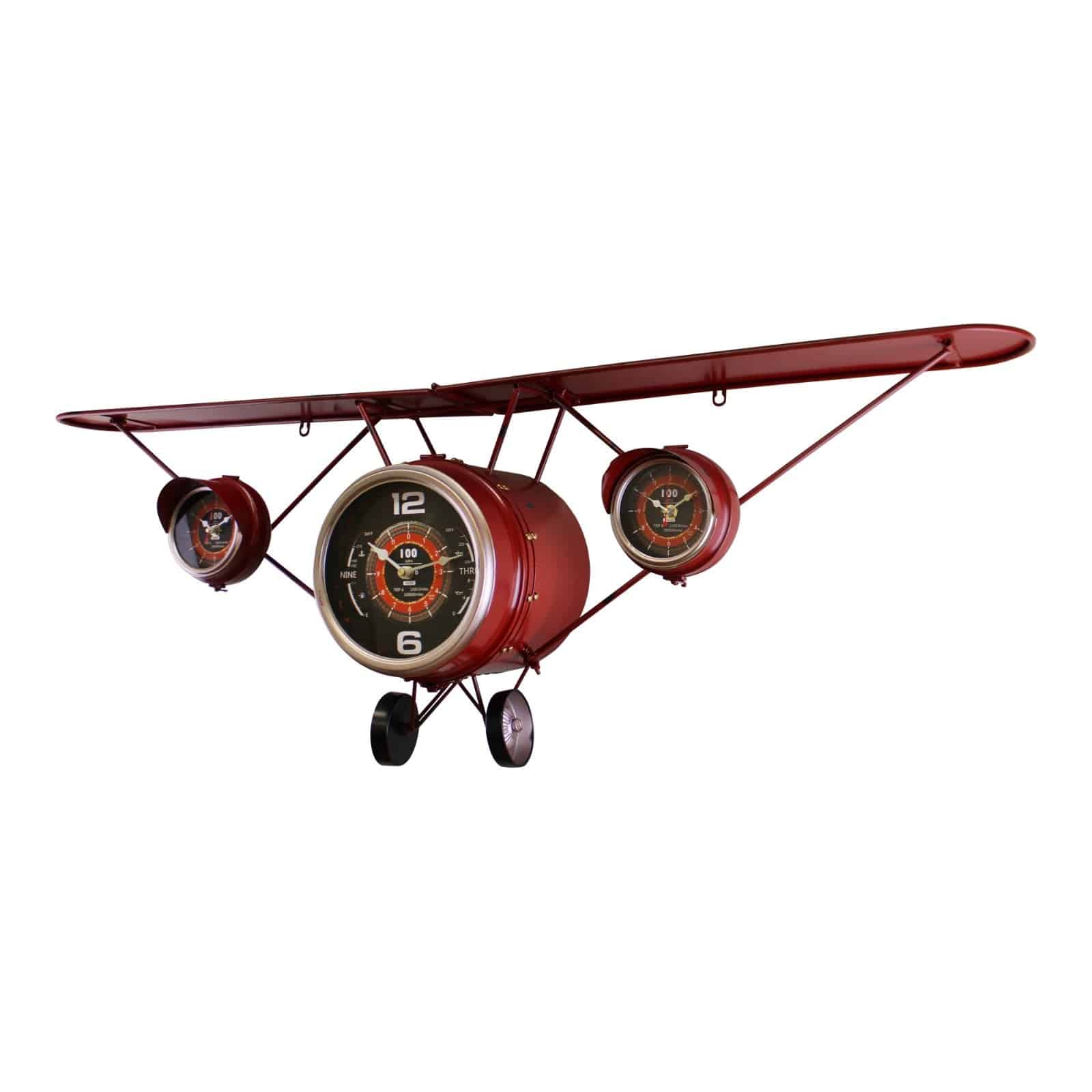 Vintage Aeroplane Wall Clock with 3 Clocks & Display Shelf - Price Crash Furniture