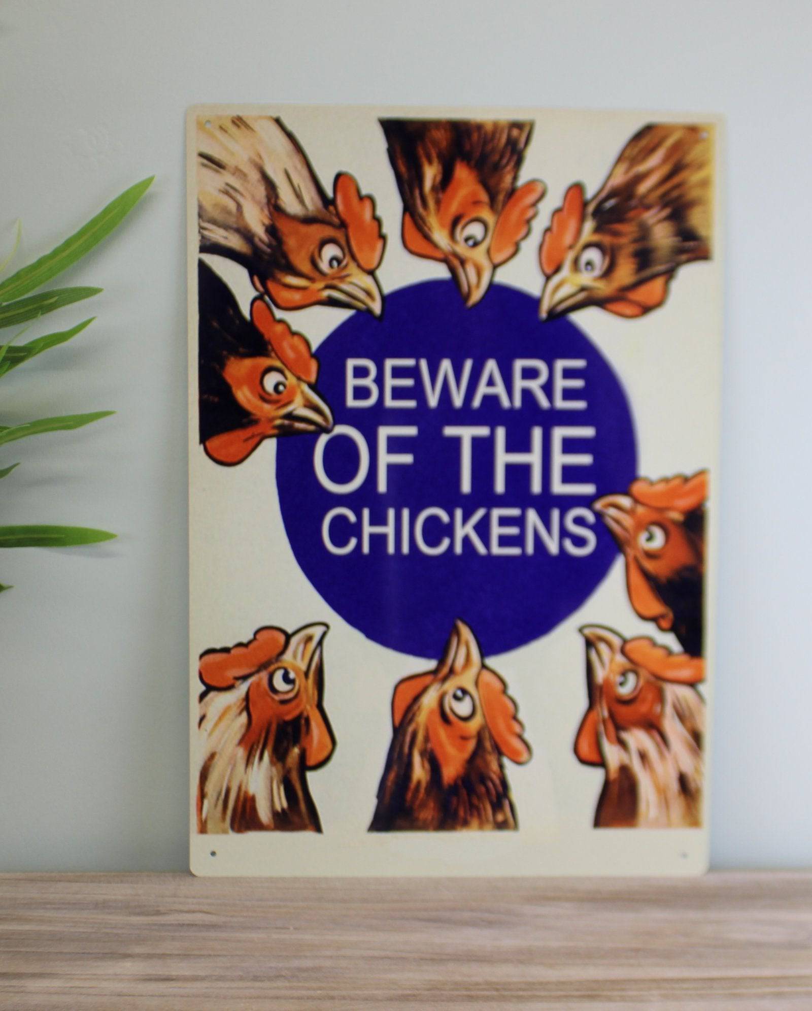Vintage Metal Sign - Beware Of The Chickens - Price Crash Furniture
