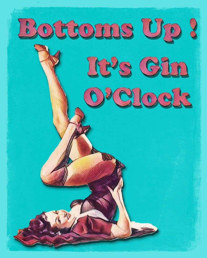Vintage Metal Sign - Bottoms Up It's Gin O'Clock - Price Crash Furniture