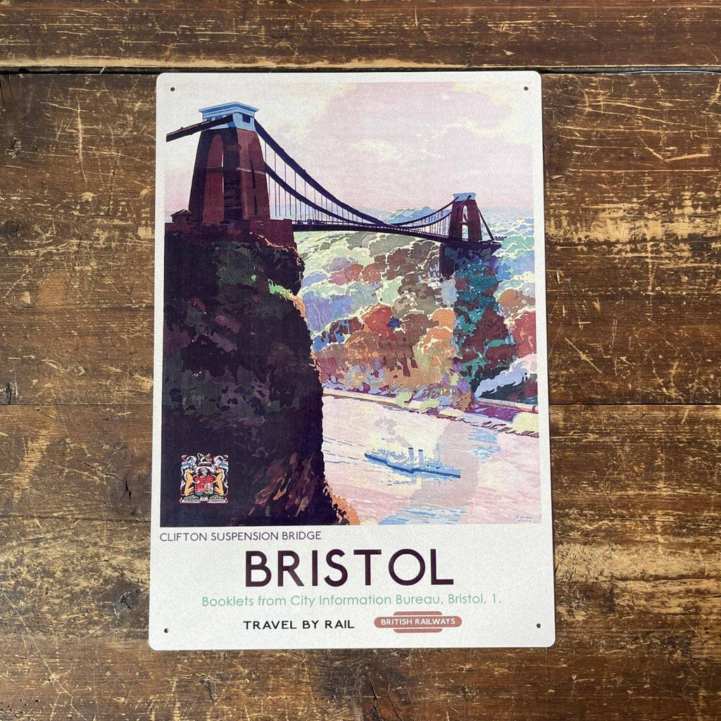 Vintage Metal Sign - British Railways Retro Advertising, Bristol Clifton Suspension Bridge - Price Crash Furniture