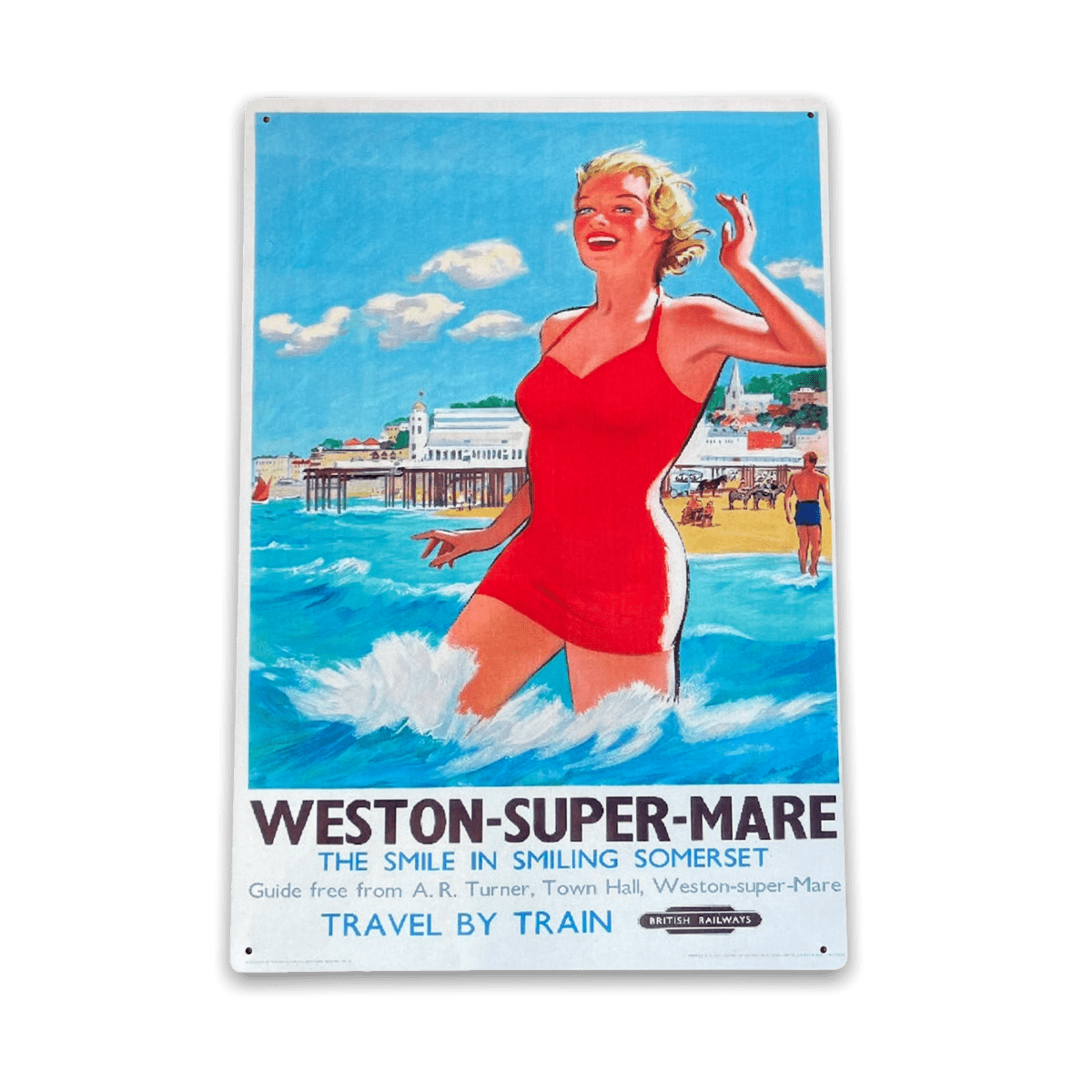 Vintage Metal Sign - British Railways Retro Advertising, Weston-Super-Mare, Somerset - Price Crash Furniture