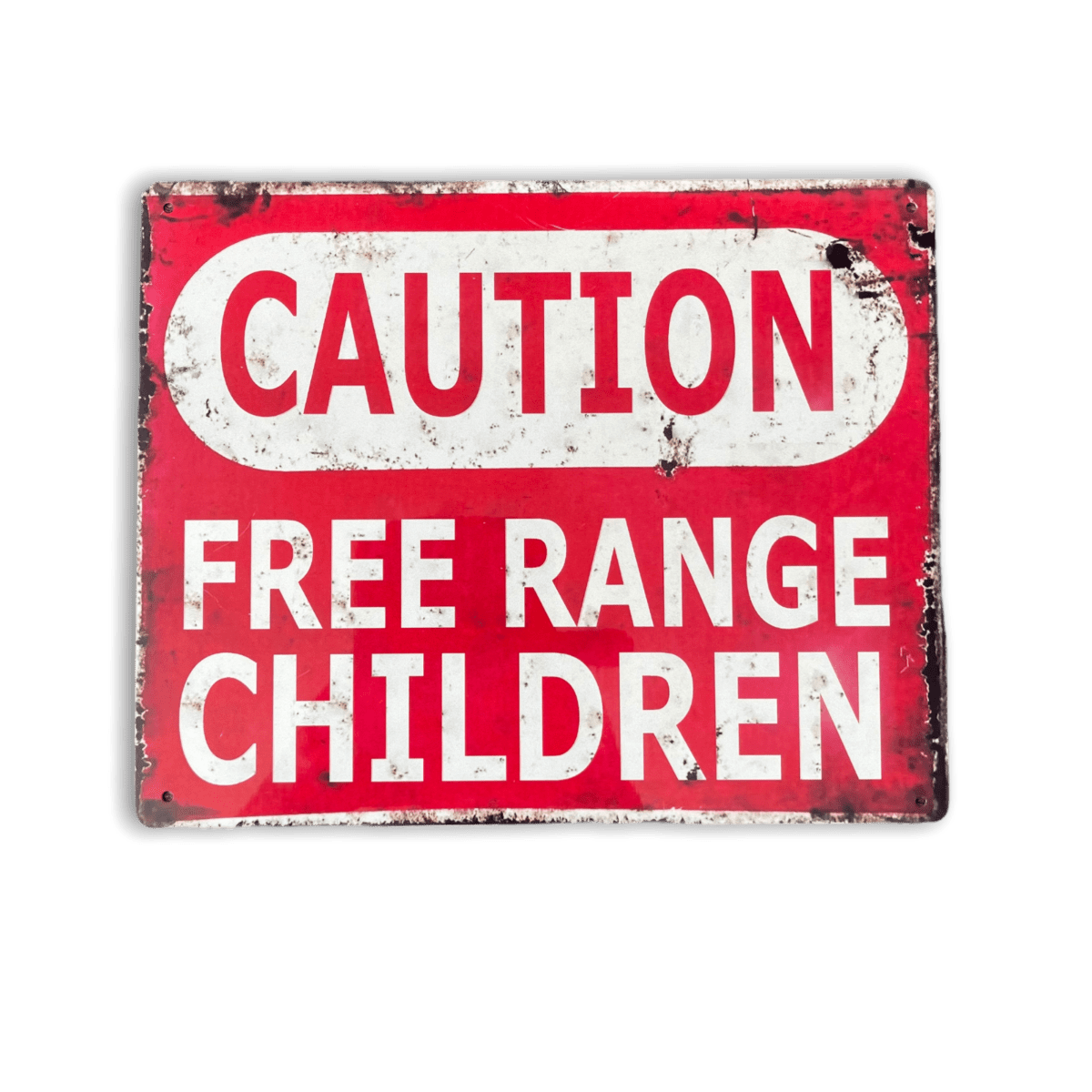 Vintage Metal Sign - Caution Free Range Children Wall Sign - Price Crash Furniture