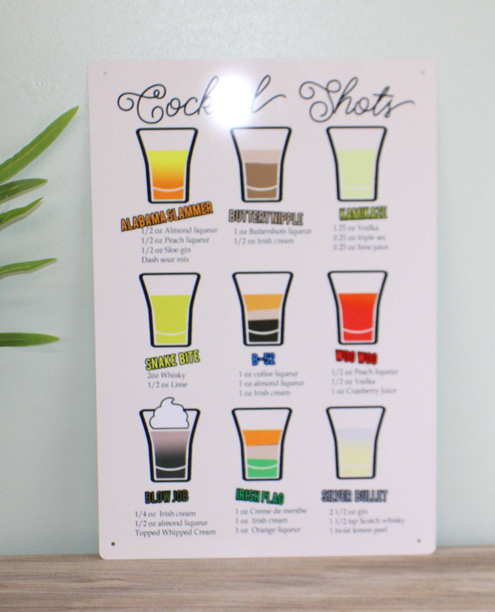 Vintage Metal Sign - Classic Cocktail Shot Recipes - Price Crash Furniture
