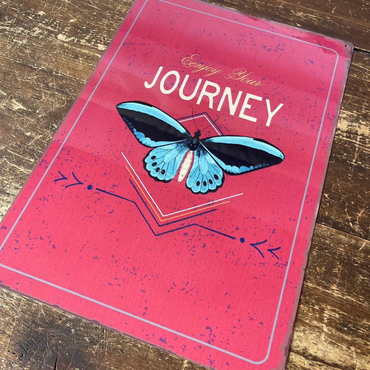 Vintage Metal Sign - Enjoy Your Journey Butterfly Design - Price Crash Furniture