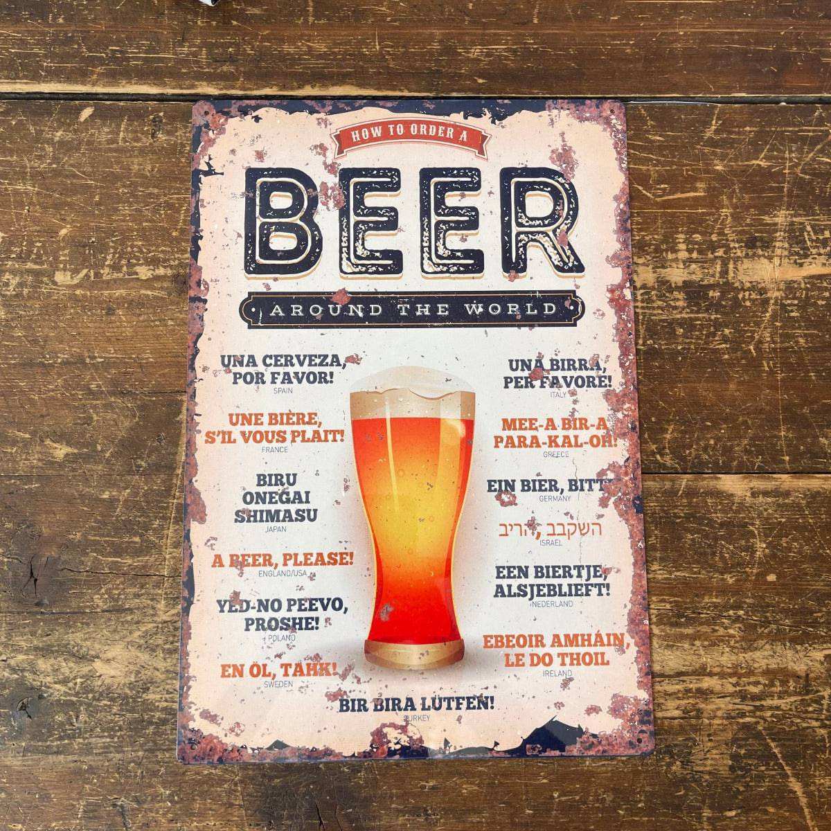 Vintage Metal Sign - How To Order A Beer Around The World - Price Crash Furniture