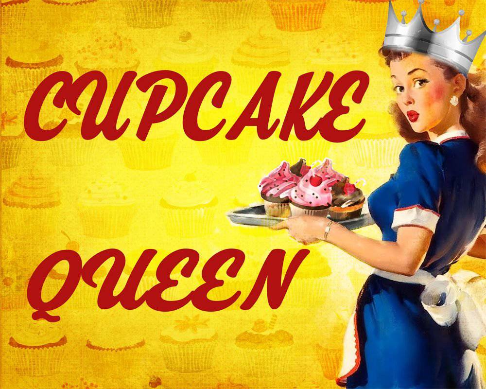 Vintage Metal Sign - Pin Up Girl, Cupcake Queen - Price Crash Furniture