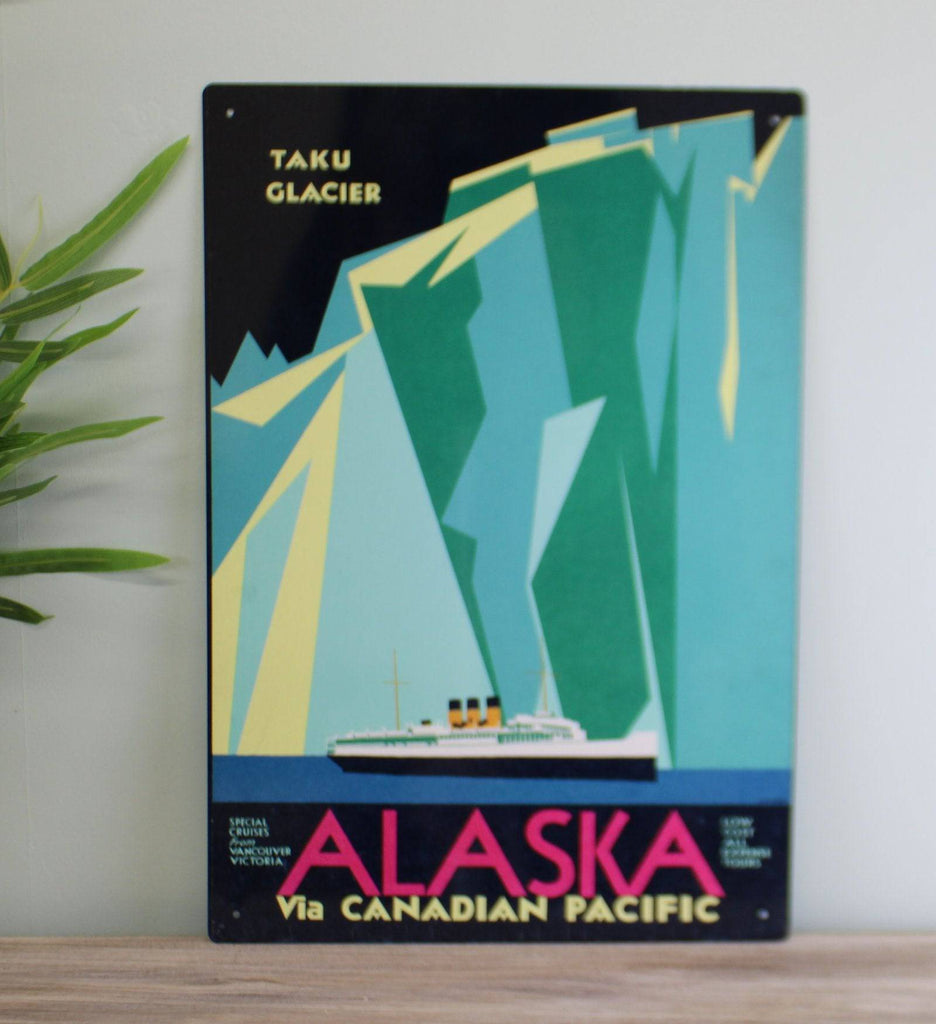 Vintage Metal Sign - Retro Advertising - Alaska Via Canadian Pacific Travel - Price Crash Furniture
