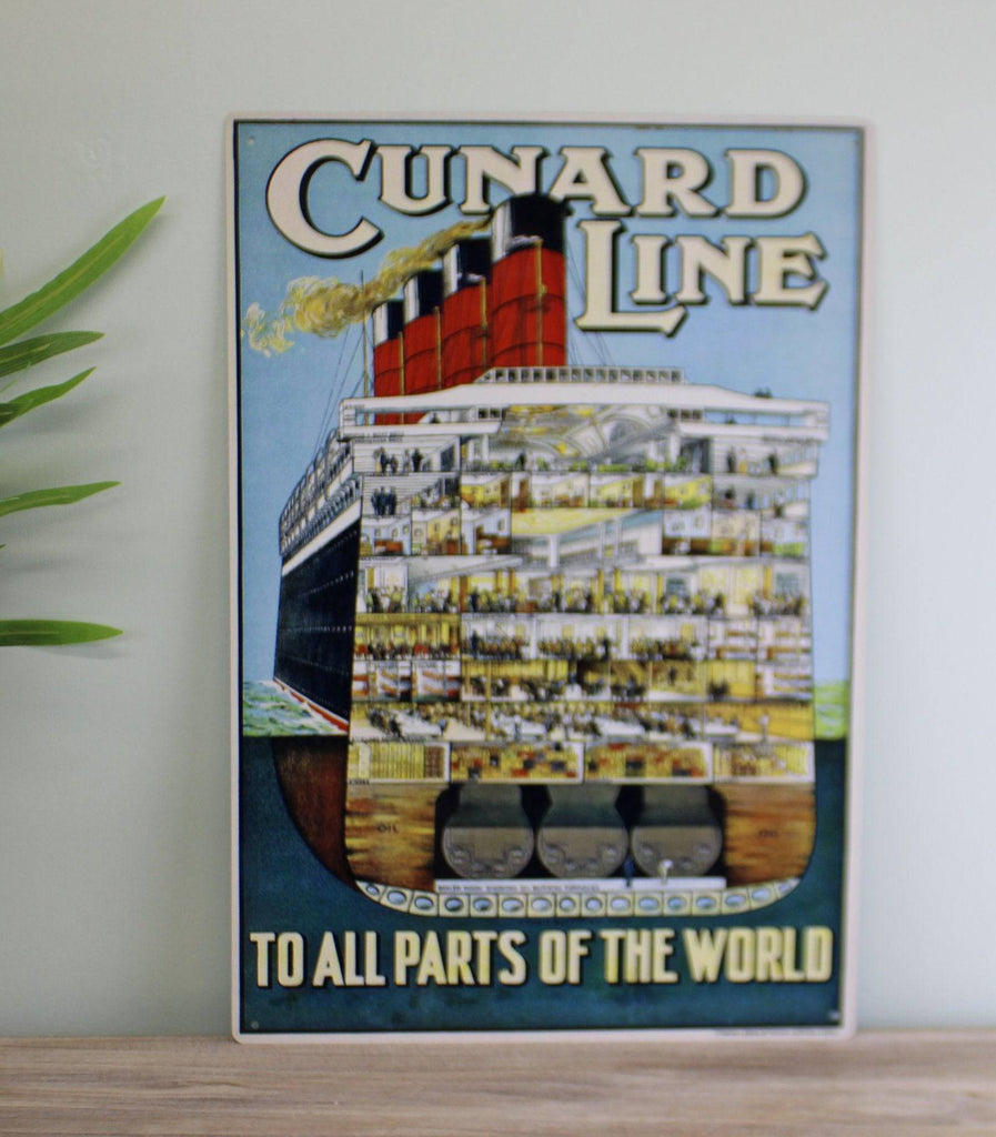 Vintage Metal Sign - Retro Advertising - Cunard Line - Price Crash Furniture