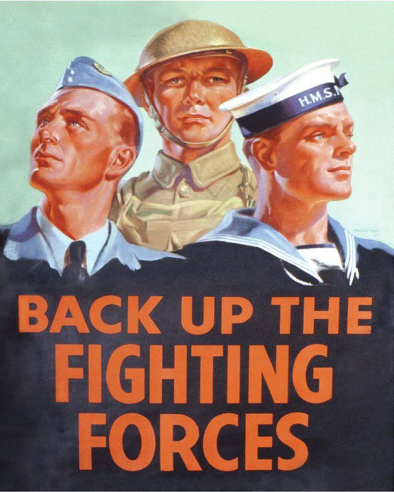 Vintage Metal Sign - Retro Propaganda - Back Up The Fighting Forces - Price Crash Furniture