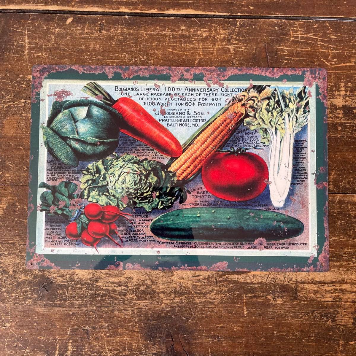 Vintage Metal Sign - Retro Vegetable Varieties Sign - Price Crash Furniture