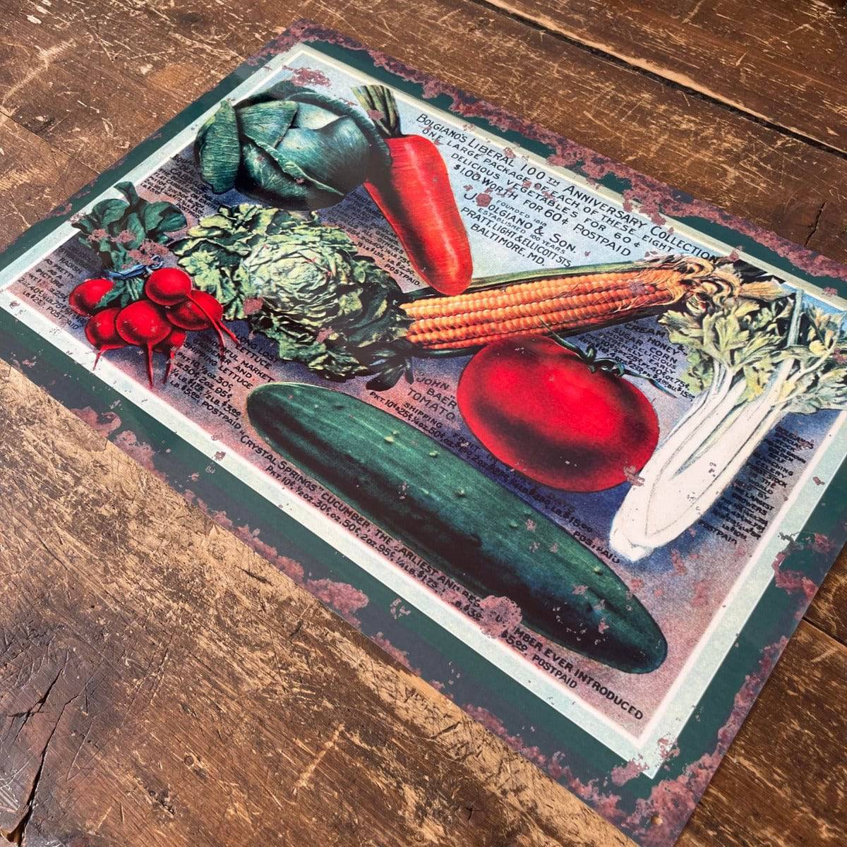 Vintage Metal Sign - Retro Vegetable Varieties Sign - Price Crash Furniture
