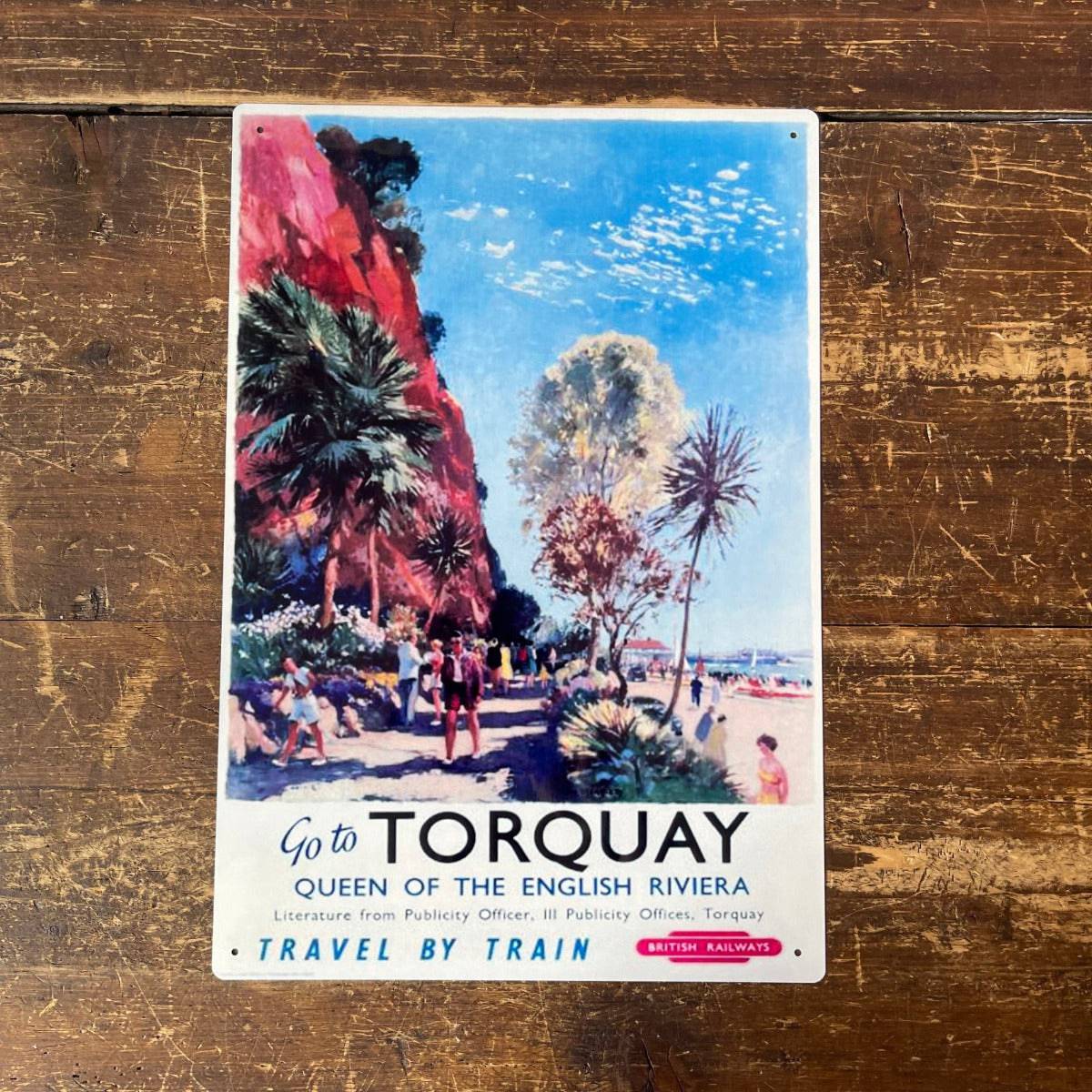 Vintage Metal Sign - Vintage Metal Sign - British Railways Retro Advertising, Torquay Queen Of The English Riviera - Price Crash Furniture