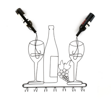 Wall Mounted Black Wire Wine Bottle & Glass Holder - Price Crash Furniture