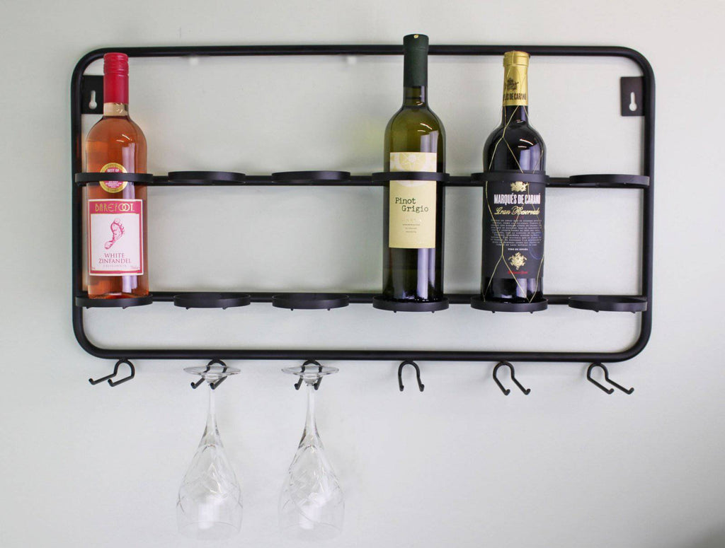 Wall Mounted Six Bottle and Wine Glass Holder - Price Crash Furniture