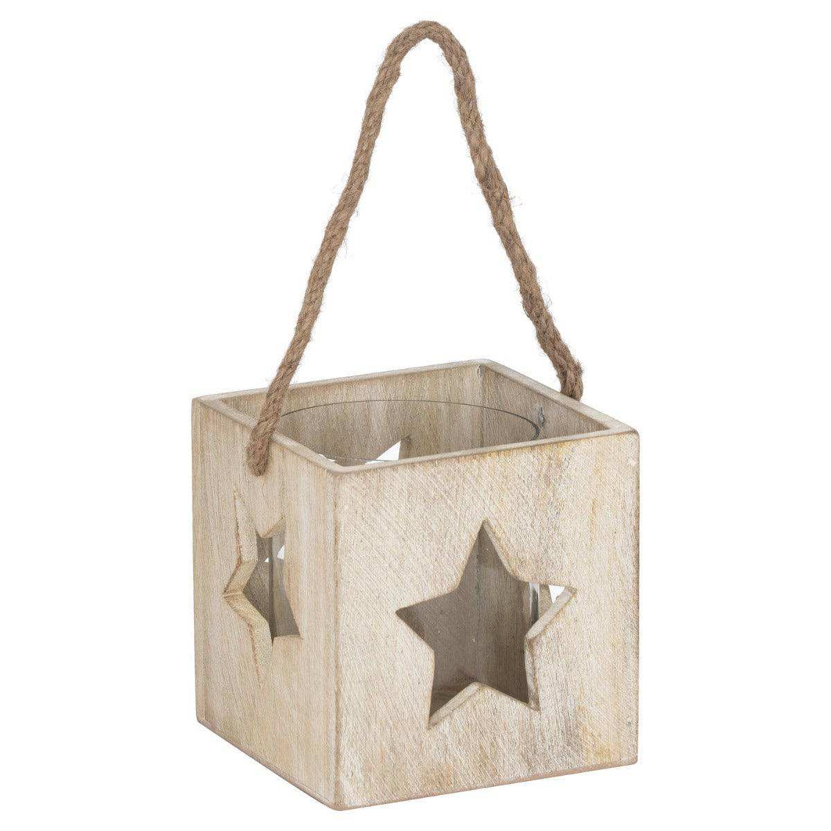 Washed Wood Star Tealight Candle Holder - Price Crash Furniture