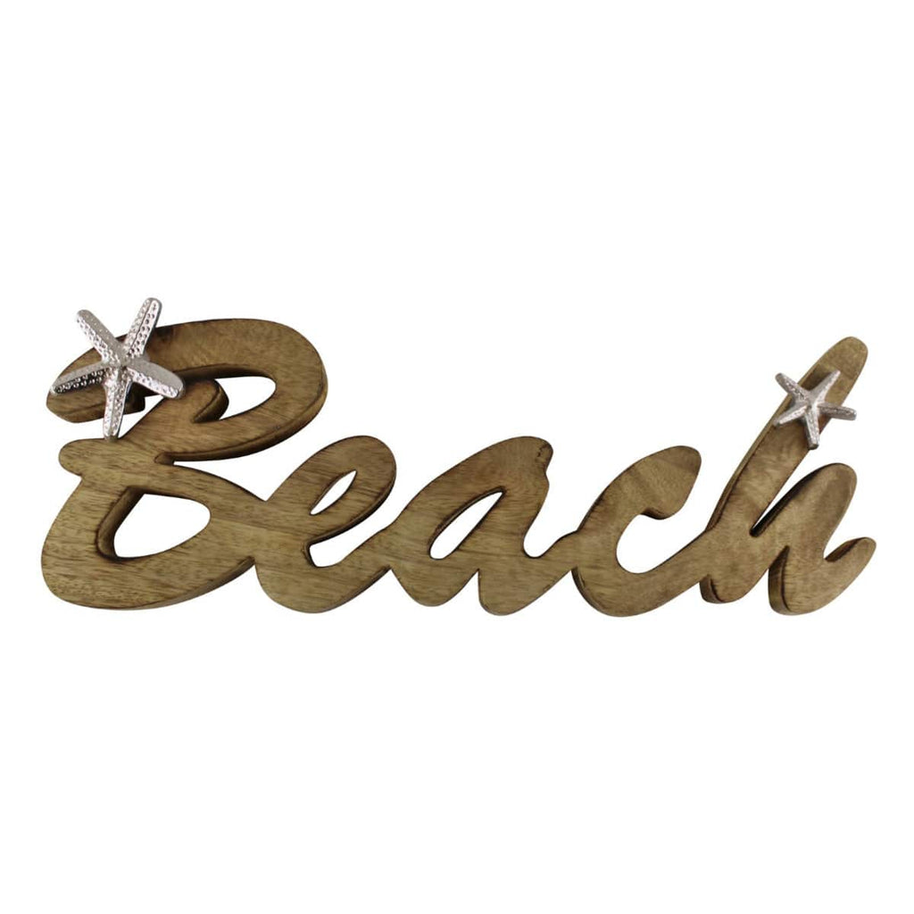 Wooden Beach Decoration With Silver Starfish - Price Crash Furniture
