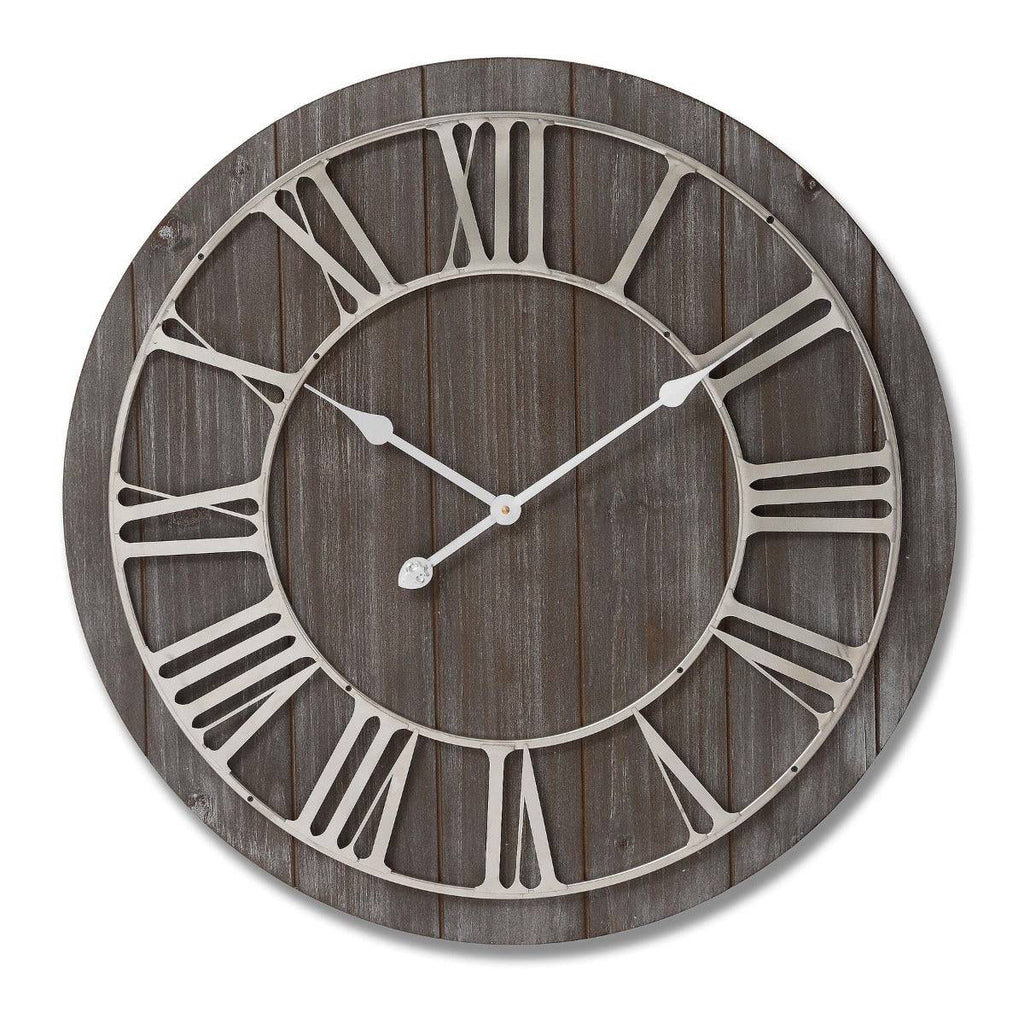 Wooden Clock With Contrasting Nickel Detail - Price Crash Furniture