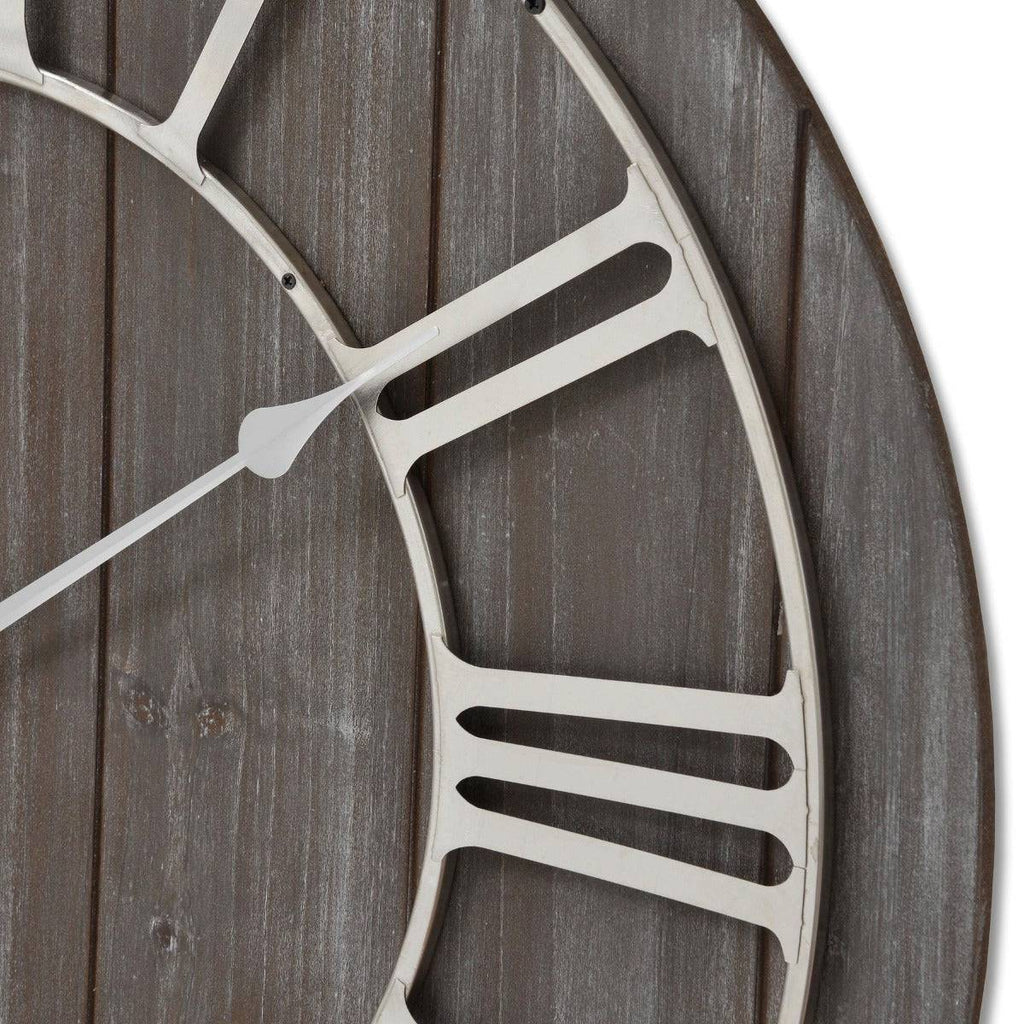 Wooden Clock With Contrasting Nickel Detail - Price Crash Furniture