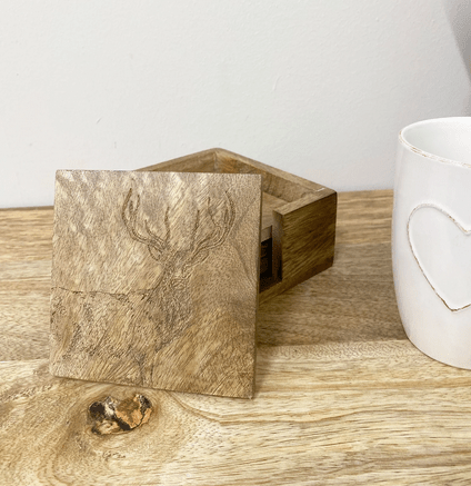 Wooden Set of 4 Engraved Stag Coasters - Price Crash Furniture