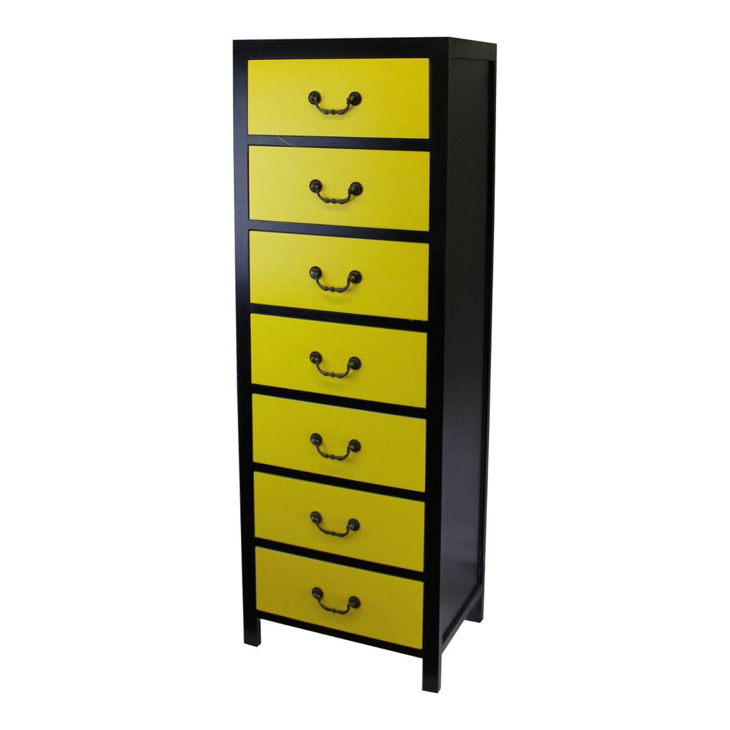 Yellow Tall Cabinet with 7 Drawers 38 x 26 x 110cm - Price Crash Furniture