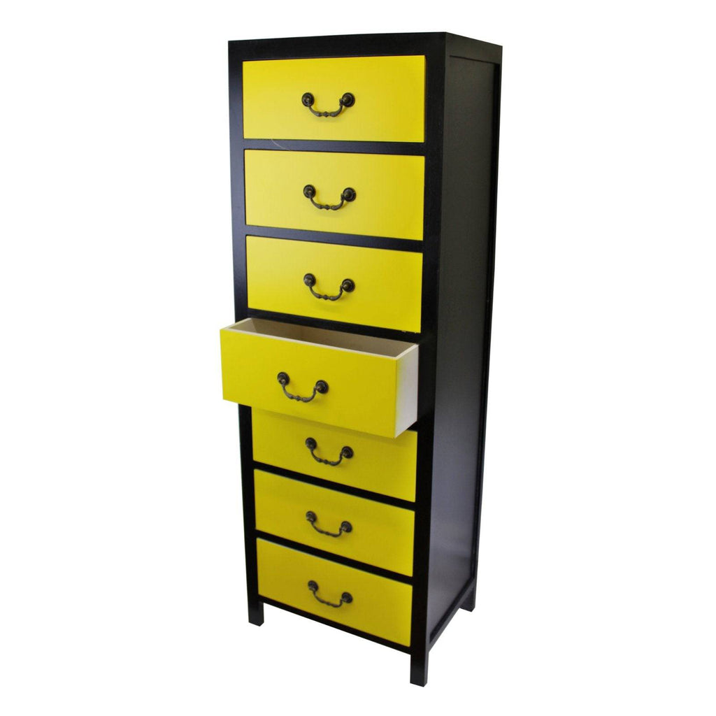 Yellow Tall Cabinet with 7 Drawers 38 x 26 x 110cm - Price Crash Furniture
