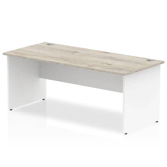 Impulse 800mm Straight Desk with Grey Oak Top and White Panel End Leg - Price Crash Furniture