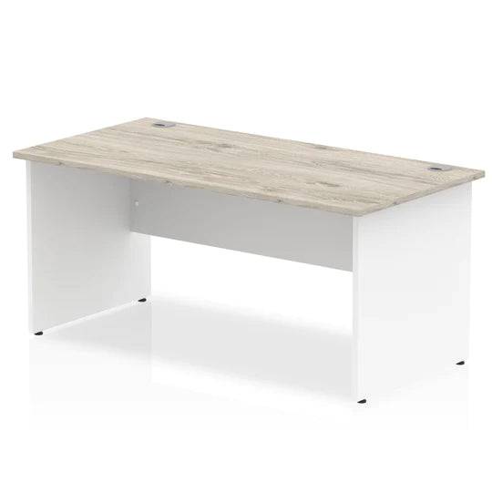 Impulse 800mm Straight Desk with Grey Oak Top and White Panel End Leg - Price Crash Furniture