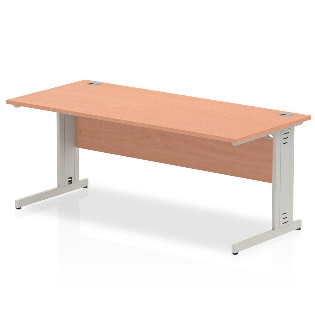 Impulse Straight Desk Beech Top Silver Cable Managed Leg - Price Crash Furniture
